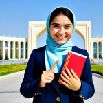 Student in Ashgabat**

"A cheerful university student, fully clothed in stylish, modern clothing appropriate for class, stands in front of the iconic Independence Monument in Ashgabat. The student is holding books and smiling confidently. Background: a sunny day, modern architecture, and a bustling city scene.  Safe for work, appropriate content, perfect anatomy, natural pose, professional, modest, family-friendly, high-resolution photography, vibrant colors, well-formed hands, proper finger count, natural body proportions."

**