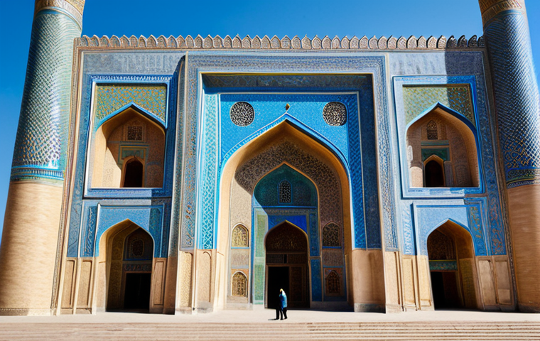 투르크메니스탄과 우즈베키스탄 비교 - Samarkand's Architectural Harmony**

"Exterior shot of the Bibi Khanoum Mosque in Samarkand, Uzbekis...