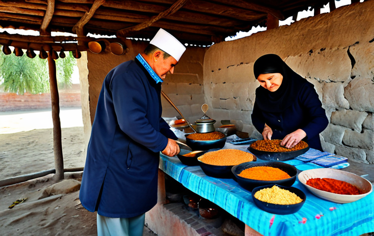투르크메니스탄과 우즈베키스탄 비교 - Turkmen Carpet Weaving**

"An artisan in Turkmenistan, fully clothed in traditional Turkmen dress, m...
