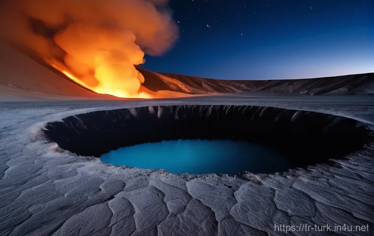 투르크메니스탄 주요 관광지 - **"The Eternal Flame of Darvaza Under a Starry Desert Sky"**
    A breathtaking, wide-angle shot of ...