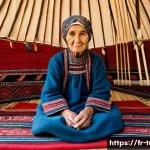 투르크메니스탄 양탄자 - The Weaver's Artistry in the Steppes**

An elderly Turkmen woman, dressed in traditional, modest att...