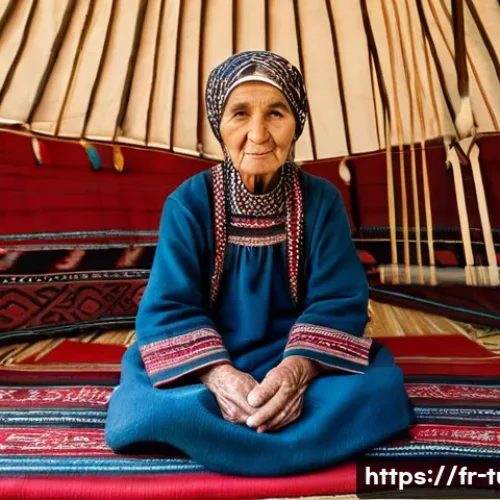 투르크메니스탄 양탄자 - The Weaver's Artistry in the Steppes**

An elderly Turkmen woman, dressed in traditional, modest att...