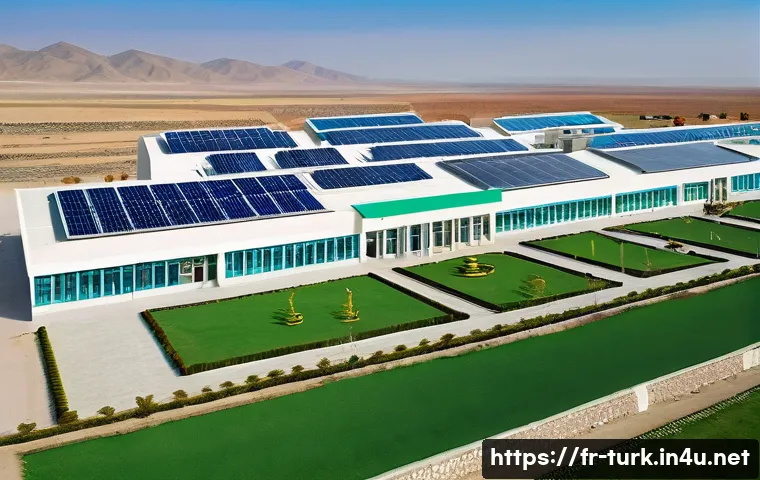 투르크메니스탄에서의 교육 기회 - A modern educational campus in a rural area of Turkmenistan, featuring newly constructed school buil...
