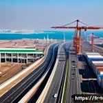 Home 22 투르크메니스탄의 비즈니스 환경 - A modern Turkmenistan cityscape featuring new infrastructure projects: expansive highways, sleek rai...