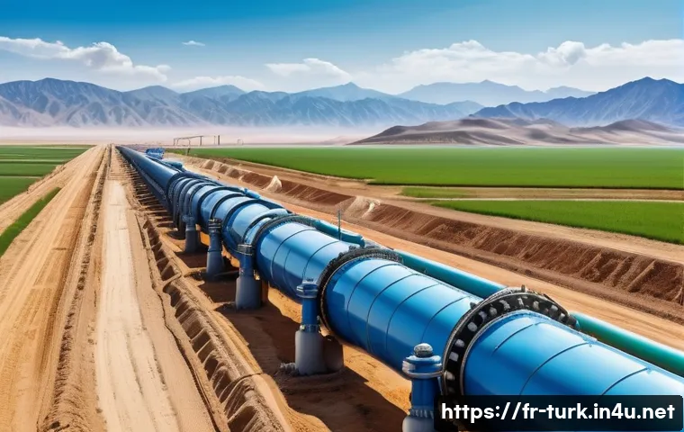 투르크메니스탄과 중국의 관계 - A highly detailed illustration of a modern natural gas pipeline stretching across the Central Asian ...