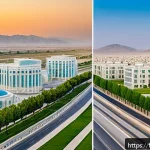 Home 19 투르크메니스탄 정치 체제 - A panoramic urban scene of Ashgabat, Turkmenistan’s capital, showcasing modern white marble building...