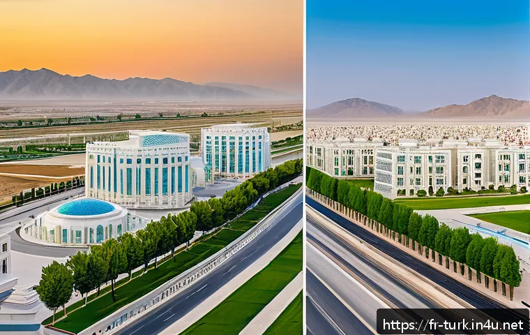 투르크메니스탄 정치 체제 - A panoramic urban scene of Ashgabat, Turkmenistan&rsquo;s capital, showcasing modern white marble building...